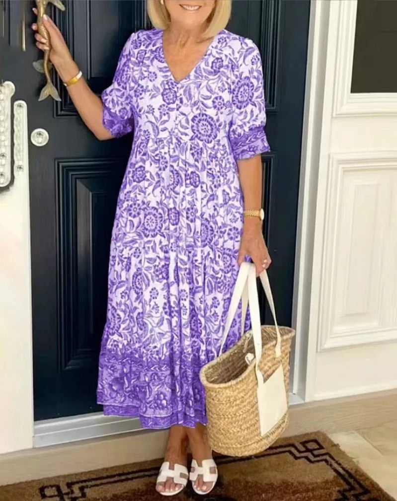 Constance | Vestido Elegante Floral con Escote en V