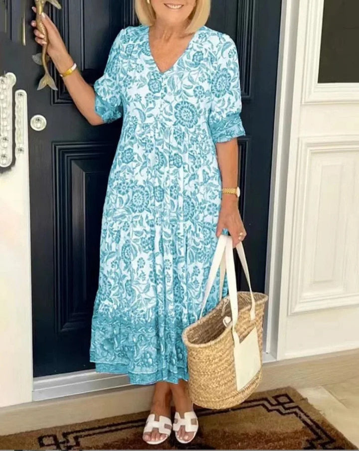 Constance | Vestido Elegante Floral con Escote en V