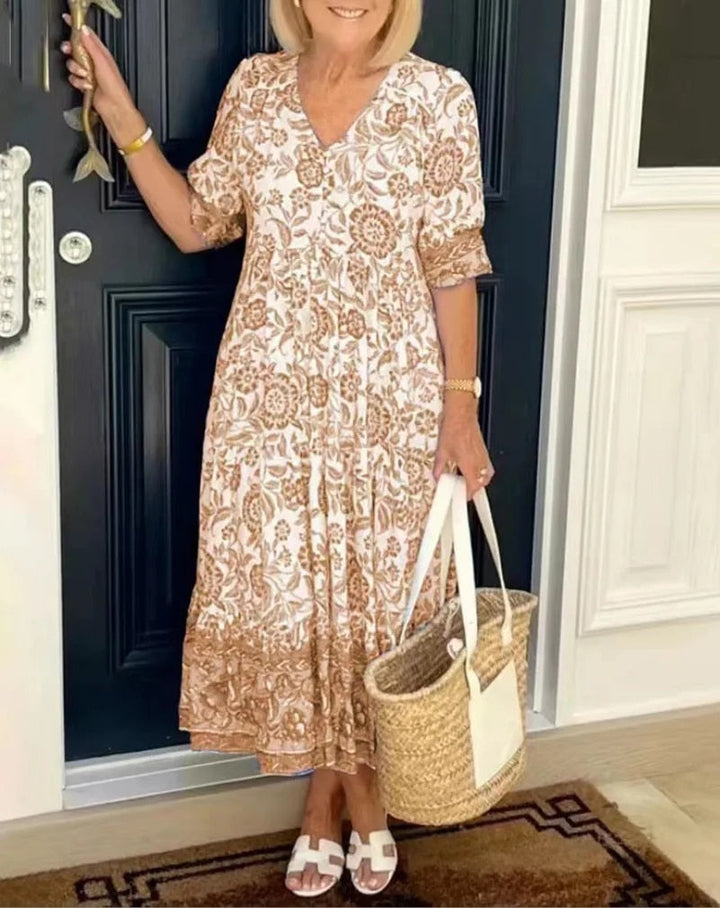Constance | Vestido Elegante Floral con Escote en V