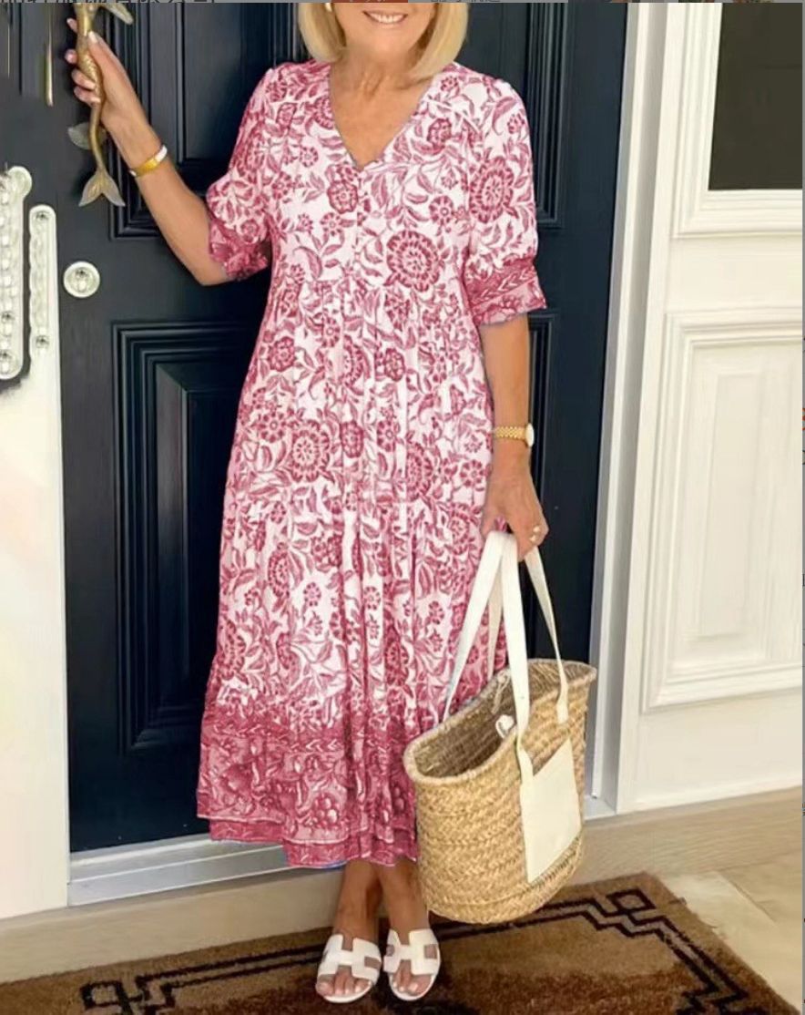 Constance | Vestido Elegante Floral con Escote en V